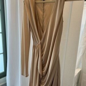 Michael Costello Shimmer Long Sleeve One-Shoulder Dress